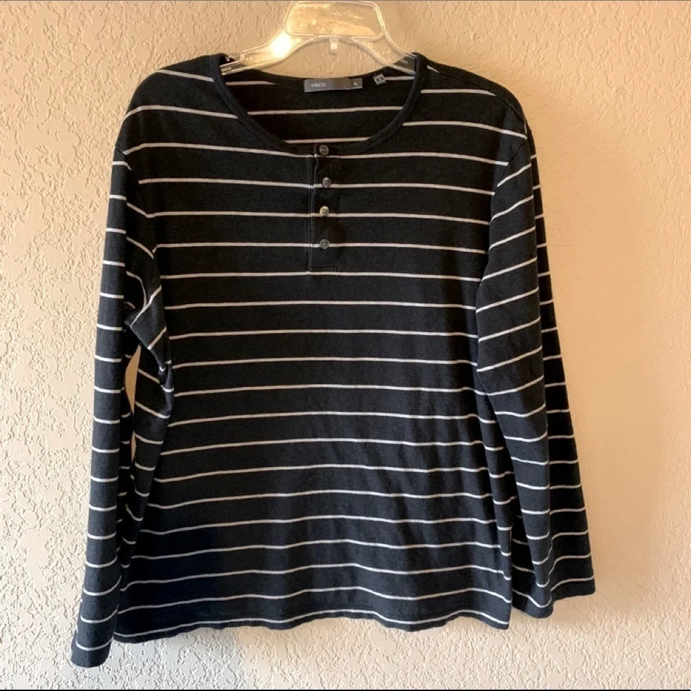 Vince Striped Dolman Long Sleeve Button Up T-Shirt